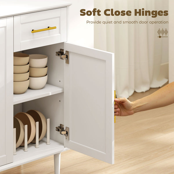 Buffet avec portes à fermeture amortie avec 2 tiroirs, 3 étagères réglables et 4 portes, blanc