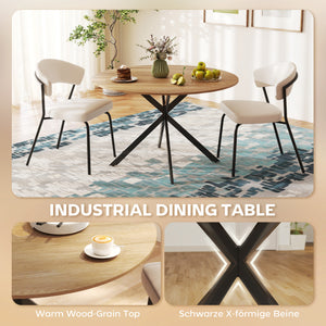 Table de cuisine ronde de 47" pour 4 personnes, style industriel, pieds en acier, marron