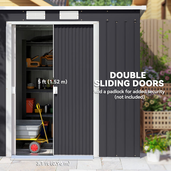 Galvanized steel garden shed with foundation kit - Dark grey