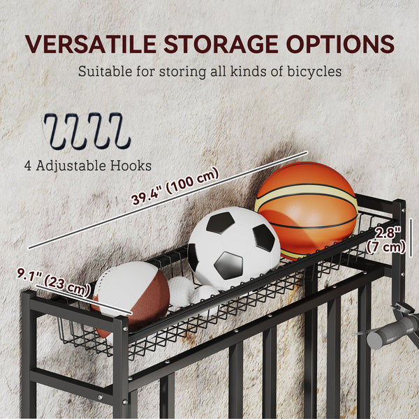 Support à vélos en métal avec panier et crochets, noir