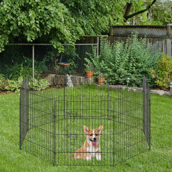 8-panel foldable octagonal playpen, black