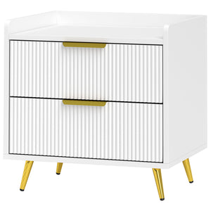 Table de chevet avec 2 tiroirs, table d'appoint avec pieds en métal pour chambre, blanche