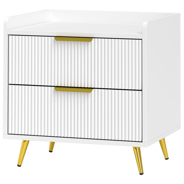 Table de chevet avec 2 tiroirs, table d'appoint avec pieds en métal pour chambre, blanche