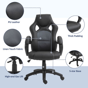 Chaise de bureau gaming Racing avec roulettes pivotantes, appui-tête rembourré et fonction inclinable, gris