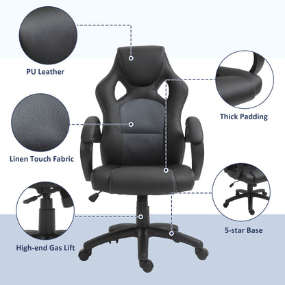 Racing Gaming Office Chair with Swivel Casters, Padded Headrest and Tilt Function, Grey