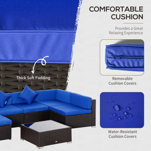 Ensemble de mobilier de jardin 7 pièces en rotin, canapé d'angle en osier pour terrasse, bleu