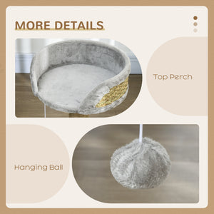 Cat tree with scratching post, play ball, perch and small tower, gray 