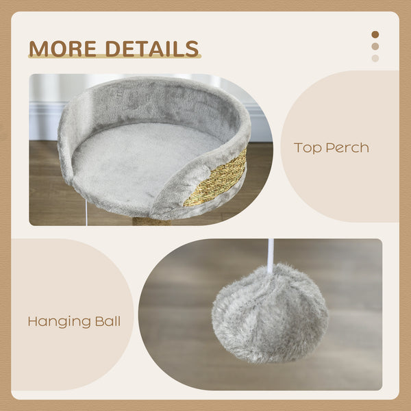 Cat tree with scratching post, play ball, perch and small tower, gray 