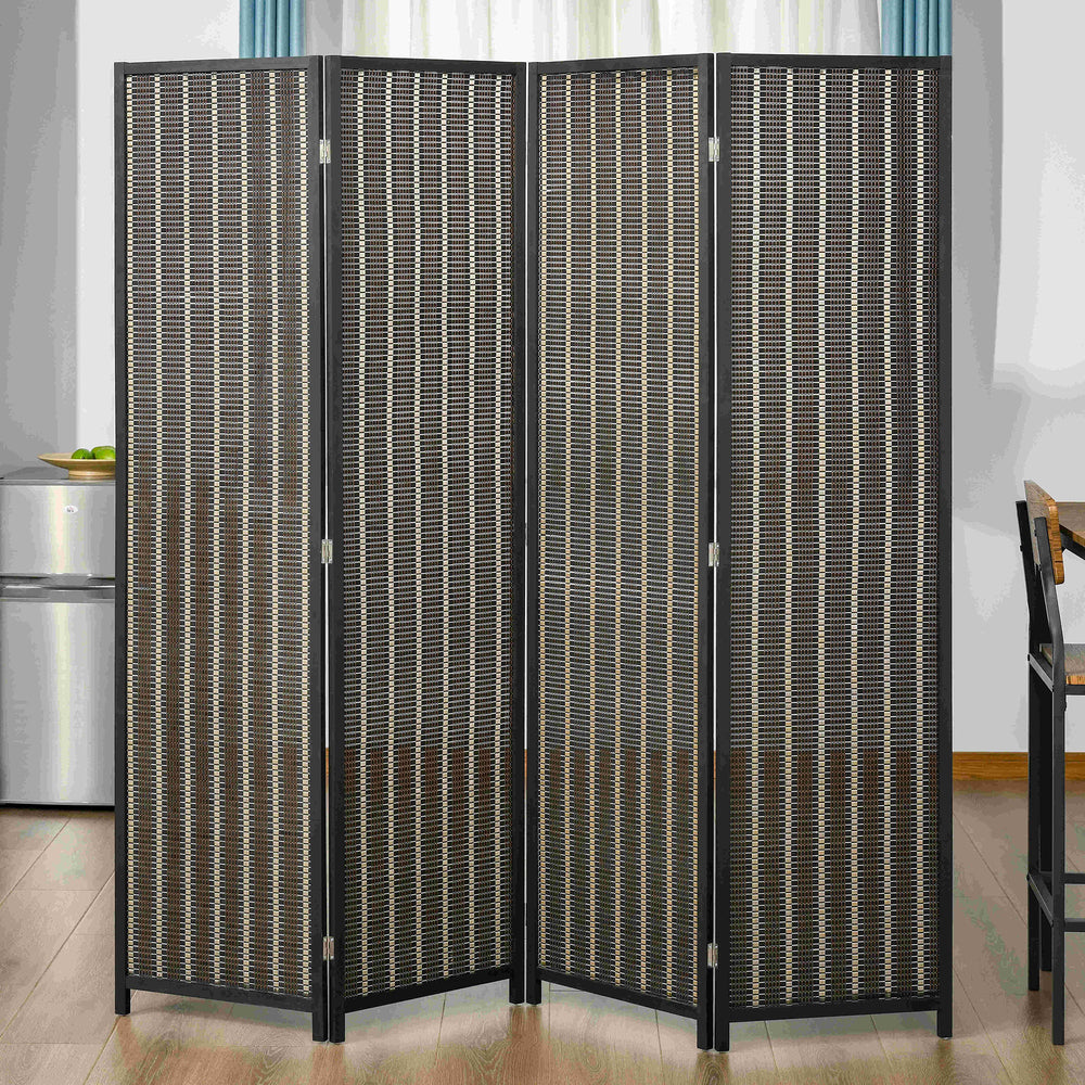 Cloison de séparation à 4 panneaux portable et pliable, marron