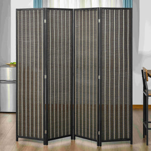 Cloison de séparation à 4 panneaux portable et pliable, marron