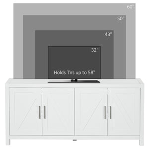 Buffet/TV stand with barn doors, 4 cable management holes, white