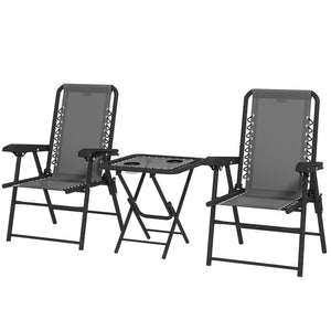 Outdoor folding metal table and chairs set with cup holders