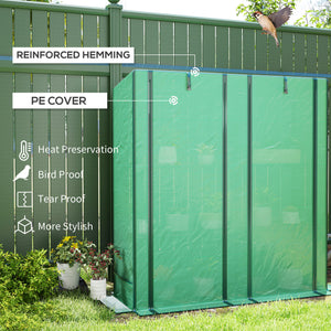 Lean-to greenhouse with 3-tier shelves, green