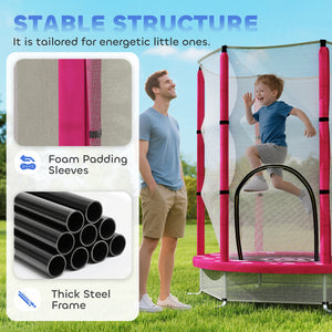 Qaba 55" Toddler Trampoline with Safety Enclosure Net, for Indoor Outdoor Use, Ages 3-6 Years, Pink