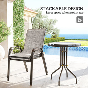 3 Pieces Bistro Set, Small Patio Furniture Set with Stackable Mesh Chairs, Glass Table for Garden, Balcony, Grey