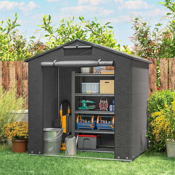 Waterproof portable garden shed with roll-up zip door, dark grey