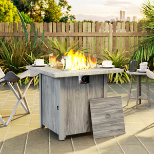 Table foyer à gaz 28 po 50 000 BTU avec couvercle et écran en verre, gris
