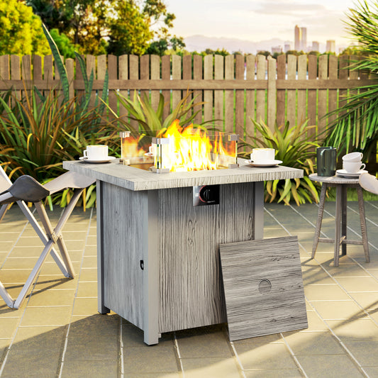 Outsunny 28" 50,000 BTU Gas Fire Pit Table with Lid and Glass Screen, Grey