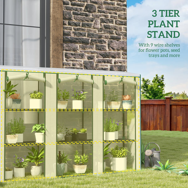 Lean-to greenhouse with 3 shelves, white