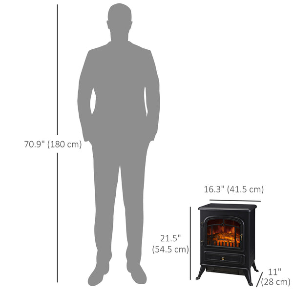 40cm Freestanding Electric Fireplace with Wood Burning Flame 750/1500W Black
