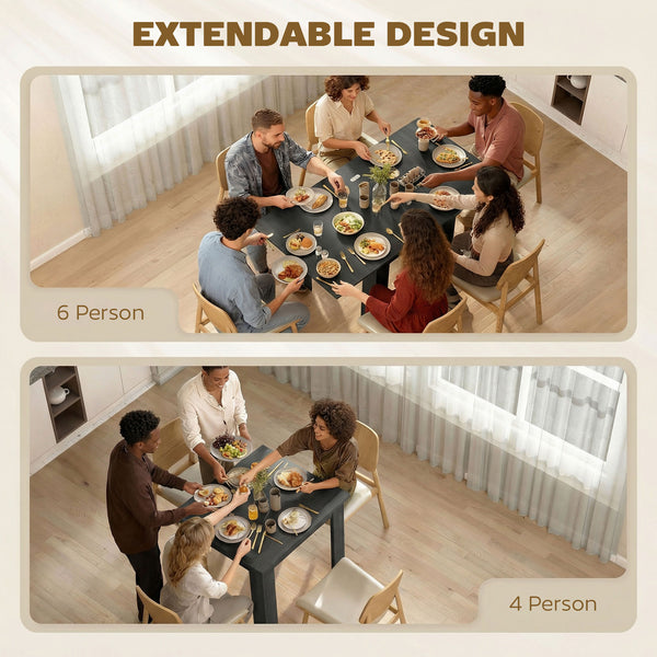 55" Extendable Dining Table for 4-6 Person, Kitchen Table with PU Handle and Felt Pads for Small Spaces, Black