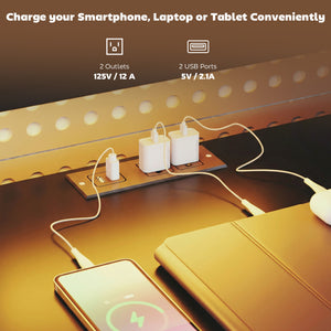 Gaming Desk with Power Outlets LED Lights Computer Desk with Drawers Monitor Stand 61" Black