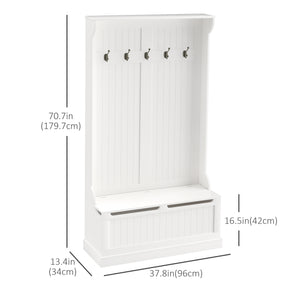 Vestiaire d’entrée 3 en 1 avec banc de rangement et 5 crochets doubles – Blanc crème