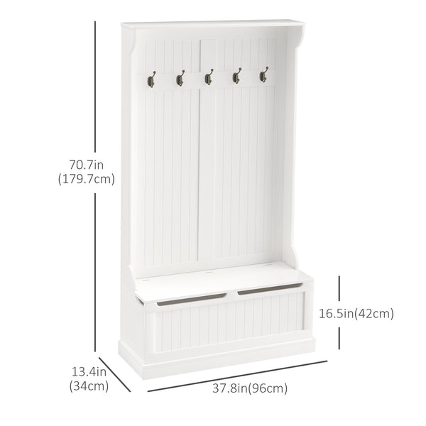 Vestiaire d’entrée 3 en 1 avec banc de rangement et 5 crochets doubles – Blanc crème
