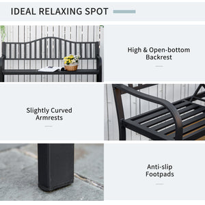 Banc d'extérieur en métal avec table centrale relevable pour 2 à 3 personnes, noir