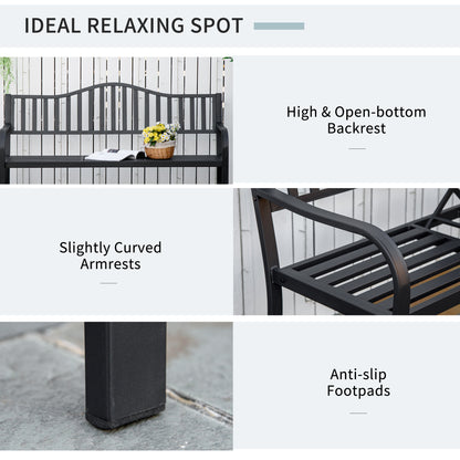 Banc d'extérieur en métal avec table centrale relevable pour 2 à 3 personnes, noir