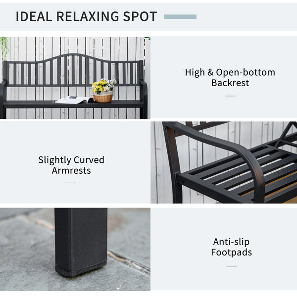 Banc d'extérieur en métal avec table centrale relevable pour 2 à 3 personnes, noir