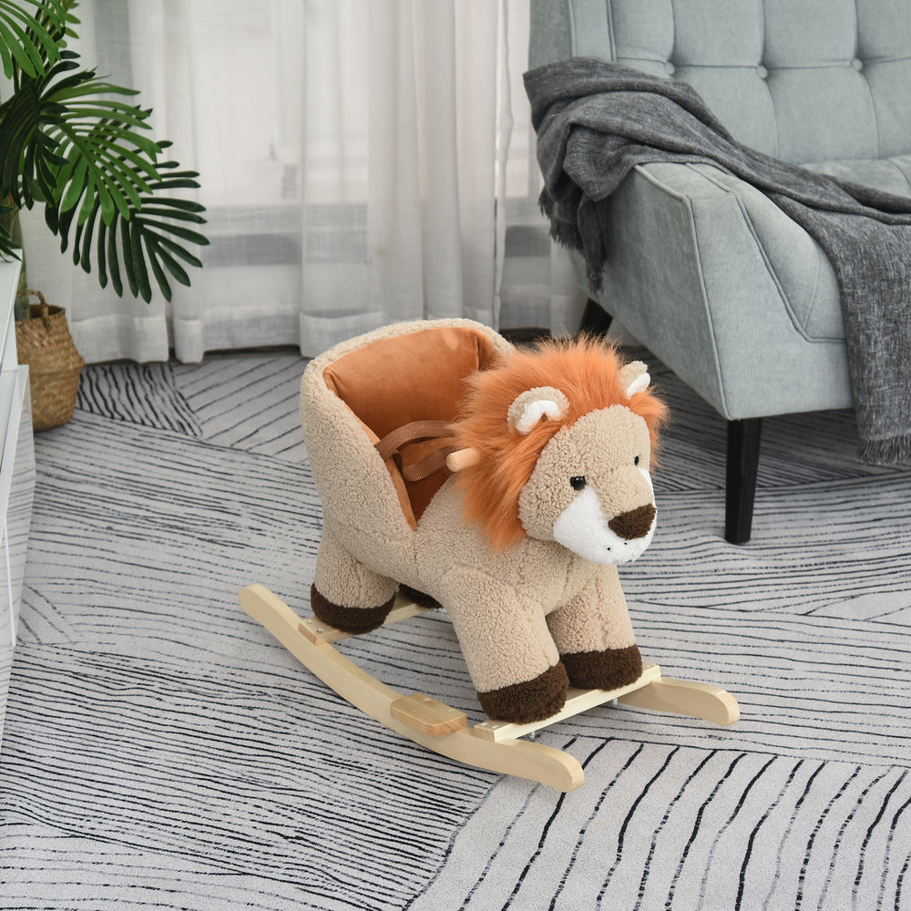 Lion à bascule avec son et ceinture de sécurité, marron
