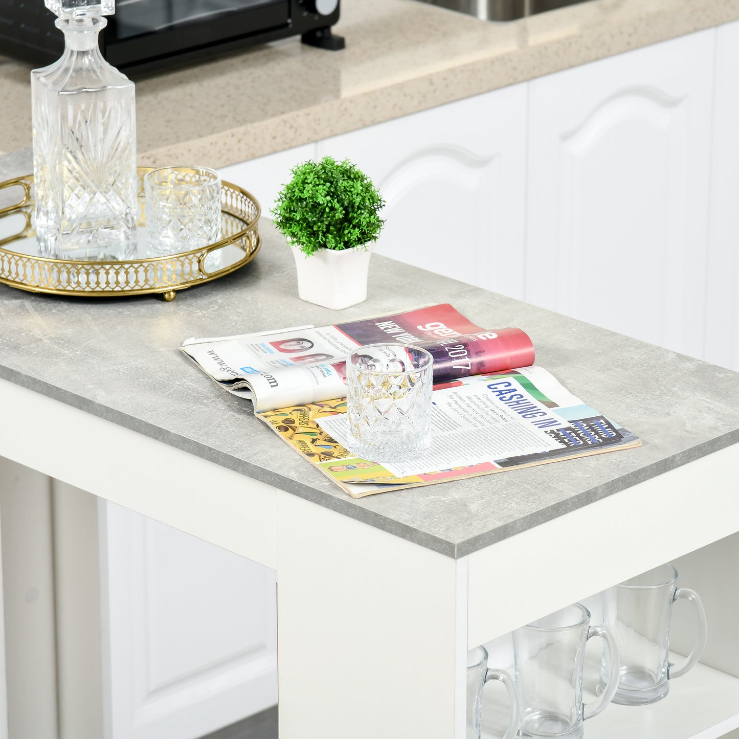 Table de bar avec 4 étagères de rangement, table de bar moderne pour la maison, la cuisine, grise