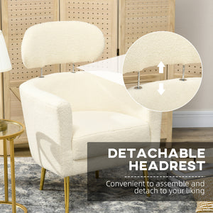 Fauteuil d'appoint tonneau avec appuie-tête amovible, blanc crème