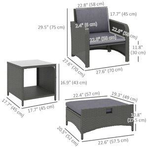 Ensemble de meubles 5 pièces en rotin avec table basse à deux niveaux et poufs, gris