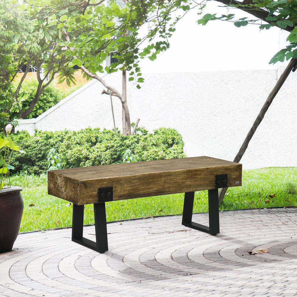Banc de jardin avec pieds en métal, béton effet bois rustique