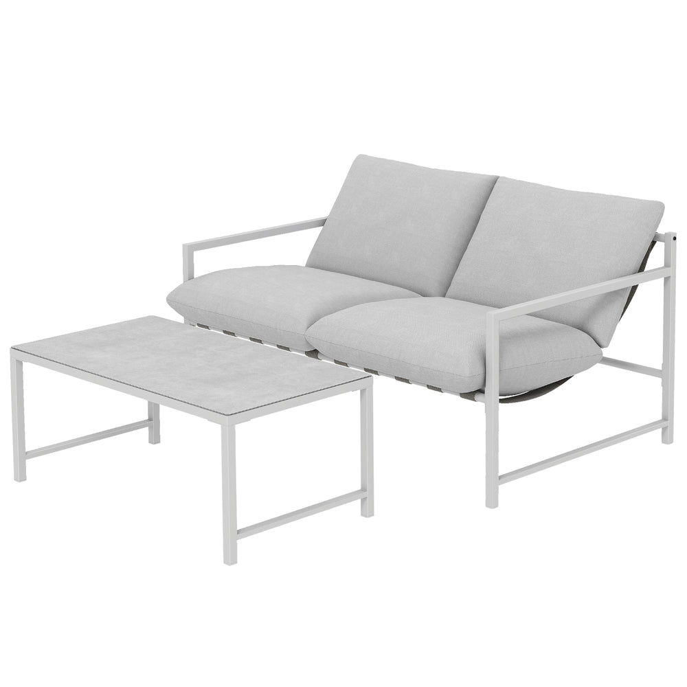 Ensemble de mobilier de patio 2 pièces avec coussins épais et table basse, gris clair