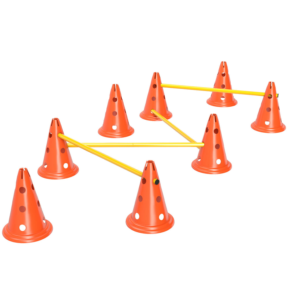 Dog Agility Hurdle Cone Set, Adjustable Obstacle Course Equipment with 8 Cones & 8 Poles, Carry Bag, Orange