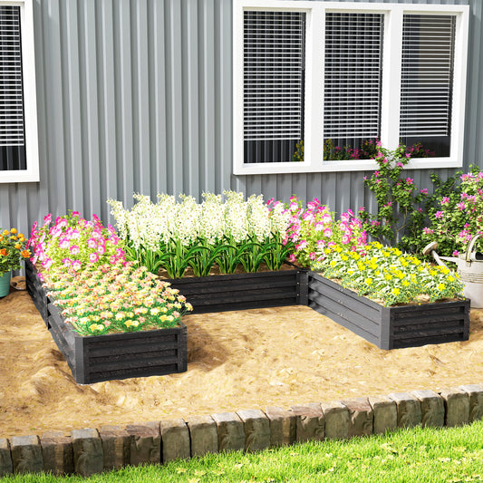 Outsunny Steel Raised Garden Bed, Set of 5 Large Box Planters for Outdoor Plants Vegetables Flowers Herbs, 8x8x1ft, Dark Gray |