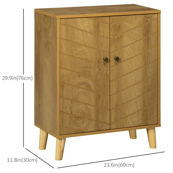 Storage unit with doors, shelves, and wooden legs, Natural wood