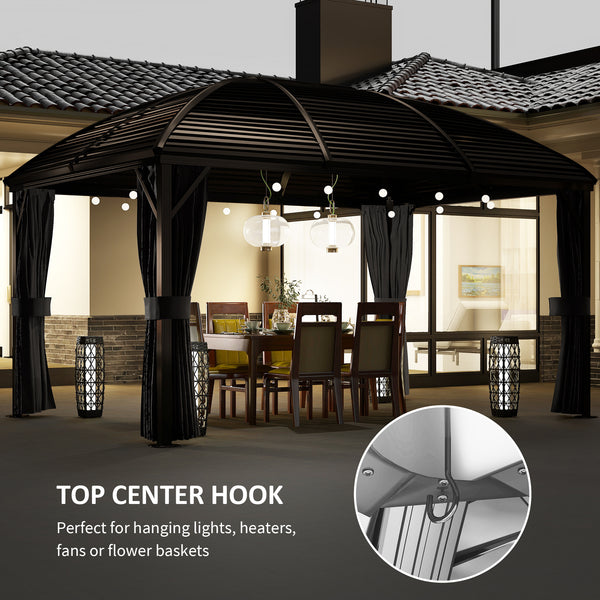 10' x 13' Hardtop Gazebo Aluminum Outdoor Canopy with Mesh Nettings, Curtains, Dark Grey