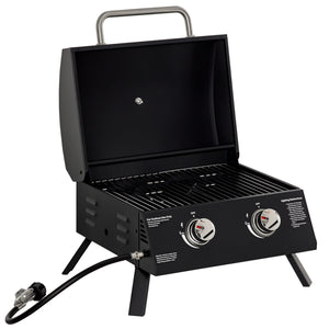 2 Burner Propane Gas Grill, Outdoor Portable Tabletop BBQ with Foldable Legs, 10000 Each Burner, Lid, for Camping, Picnic, Backyard, Black