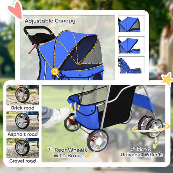 Poussette pliable pour petits animaux, bleue