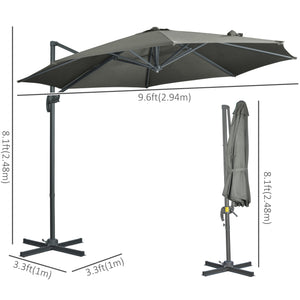 Parasol déporté de 9,6 pieds, gris