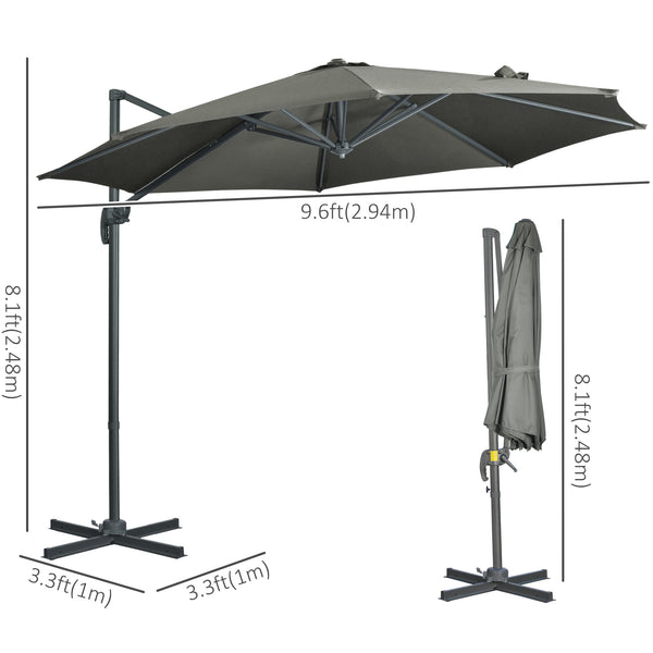 Parasol déporté de 9,6 pieds, gris