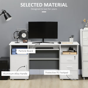 Bureau d'ordinateur avec plateau pour clavier et tiroirs, blanc