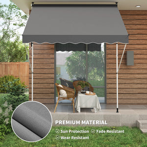 10x5ft Manual Retractable Awning, Patio Sun Shade Canopy Shelter with 5.6-9.2ft Support Pole, Water Resistant UV Protector, for Window, Door, Porch, Deck, Grey