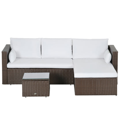 Ensemble de canapés en rotin moderne Outsunny 3 pièces, mobilier de jardin en osier avec table basse, coussins et oreillers