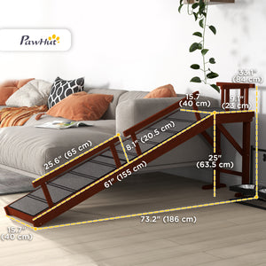 Wooden access ramp with non-slip mat and removable safety barriers