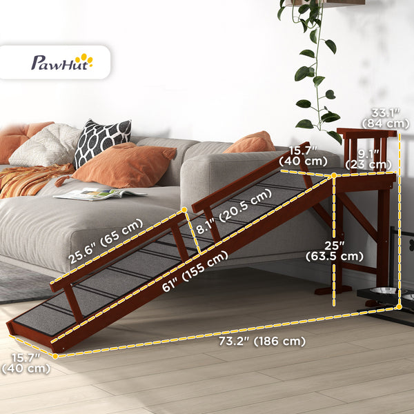 Wooden access ramp with non-slip mat and removable safety barriers